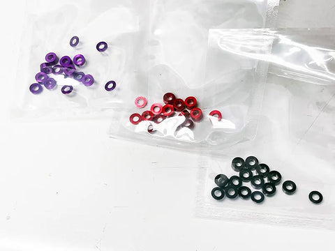 VARIETY PACK: M3 Aluminum Shims (0.5mm / 1mm 2mm 3mm) (16-Pack) RED PURPLE BLACK – 830031 830032 830033